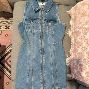 Zara Sky Blue Denim zip up sleeveless mini dress BNWT new size medium m